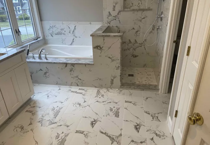 Completed marble bathroom renovation
